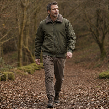 Airedale men's cotton fleece-lined bomber jacket — olive outdoor