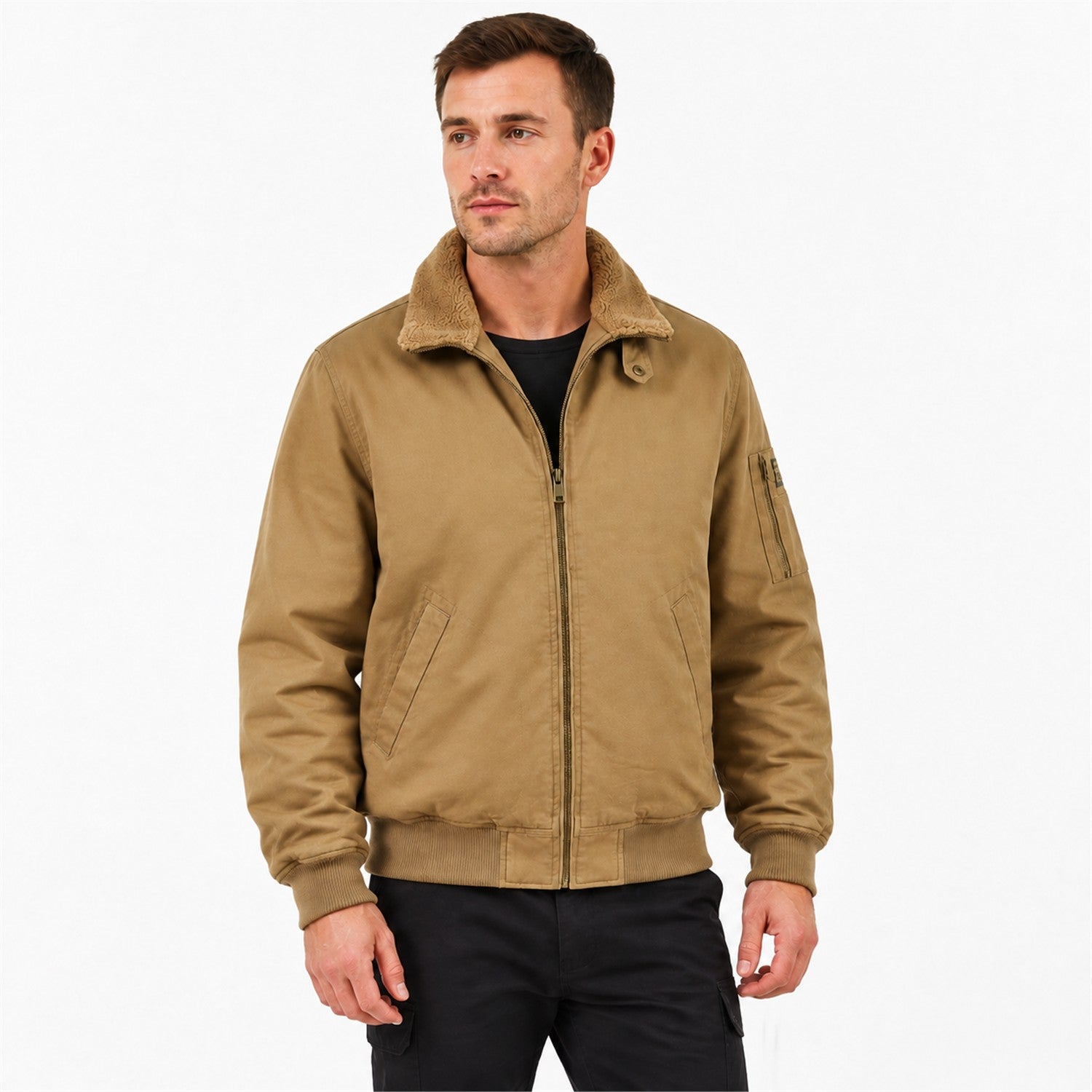 Sedbergh men's fleece-lined bomber jacket — khaki model white