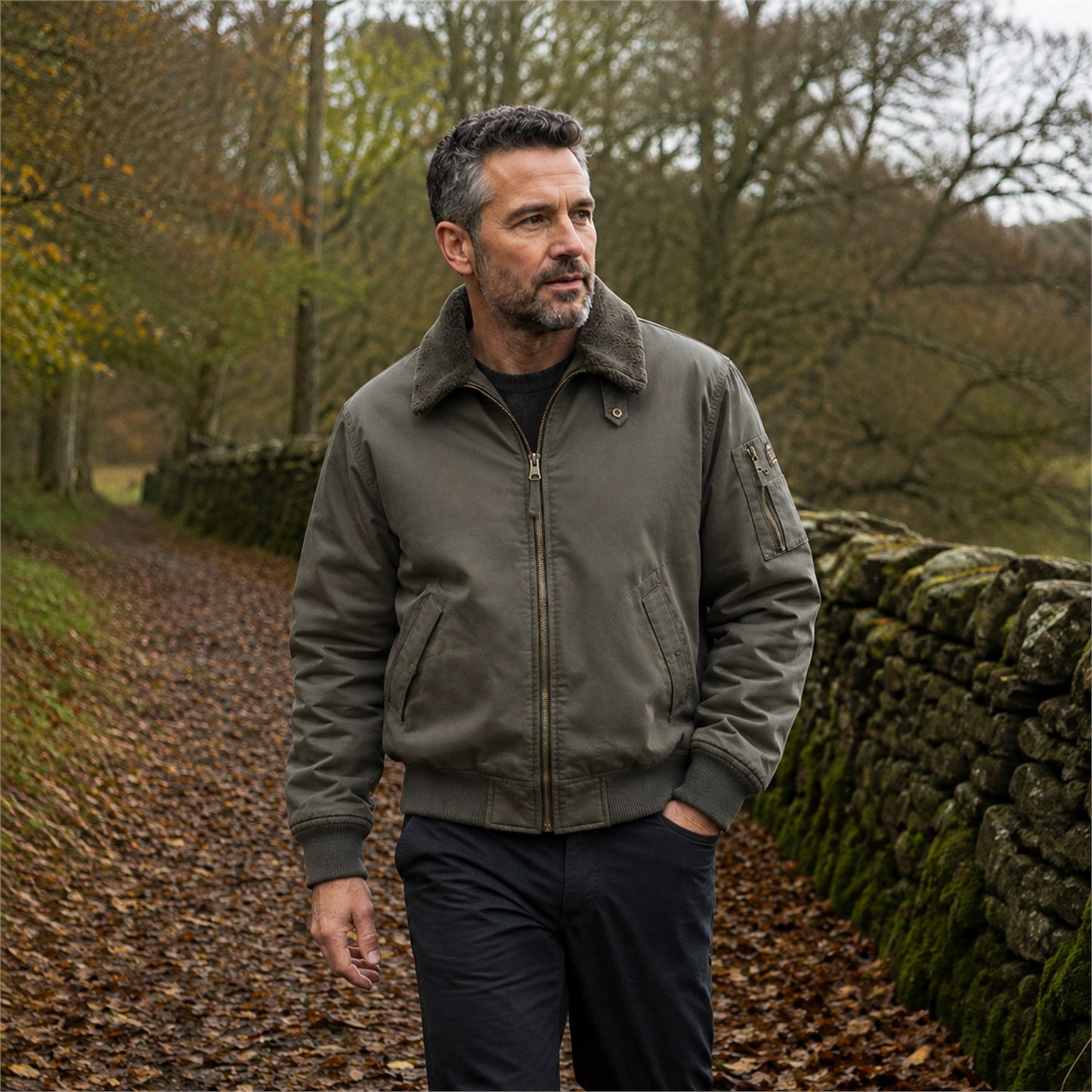 Sedbergh men's fleece-lined bomber jacket — olive outdoor