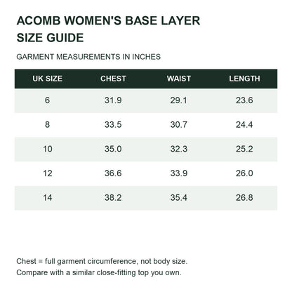 Acomb women's merino wool base layer - size-guide