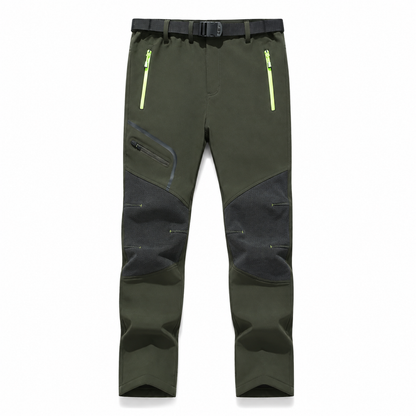 AC200001 men's fleece-lined softshell trousers in Army Green, front view