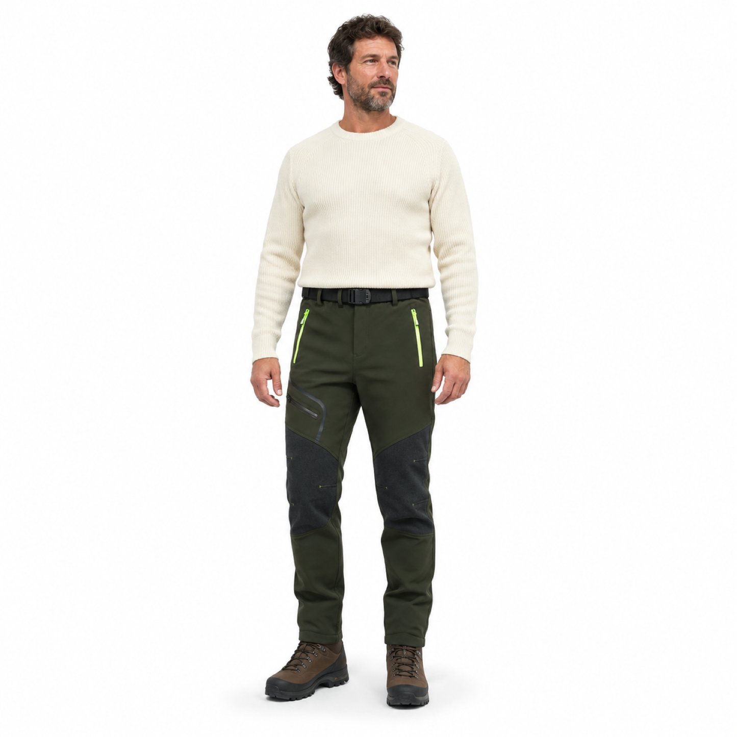AC200001 men's fleece-lined softshell trousers — model army green