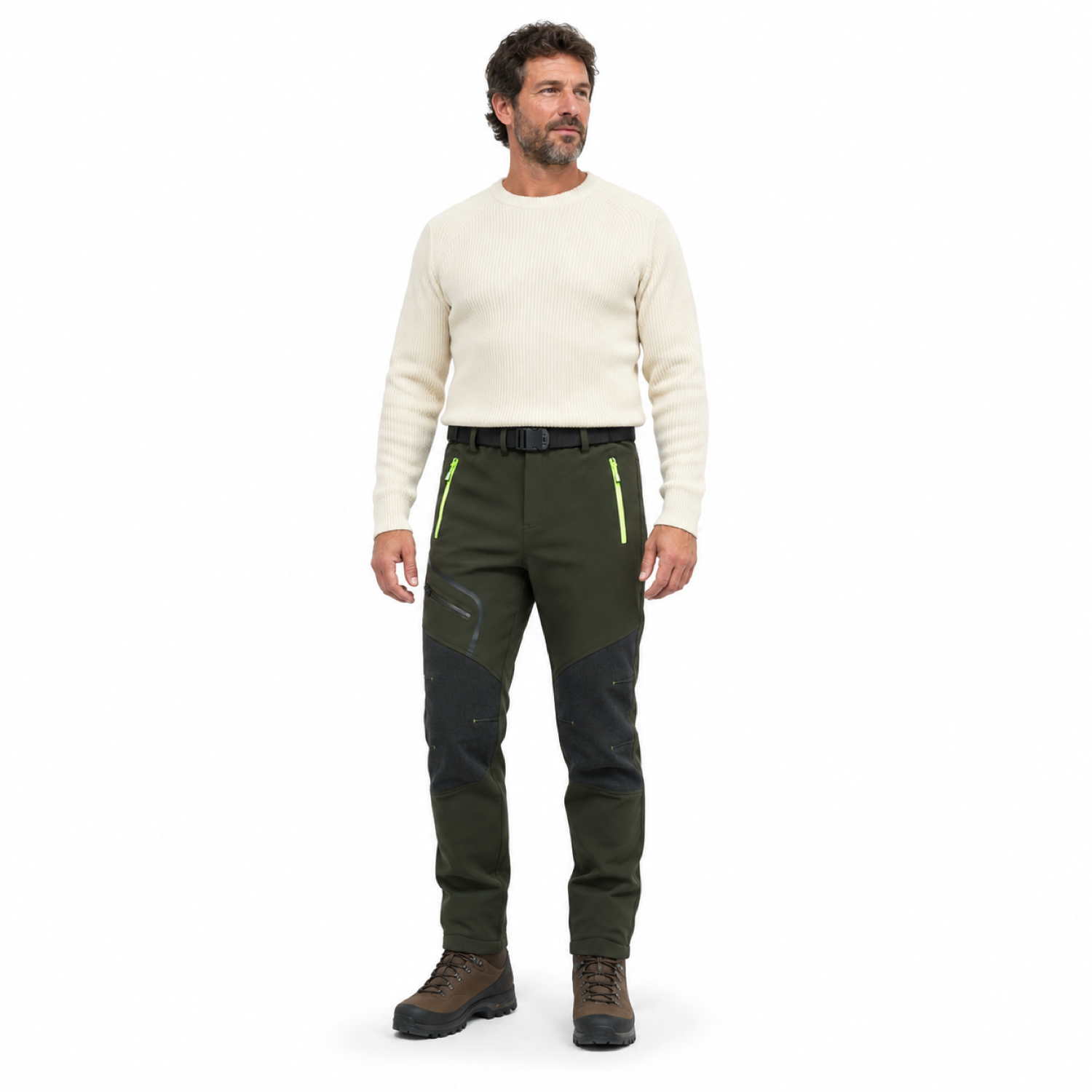 AC200001 men's fleece-lined softshell trousers — model army green