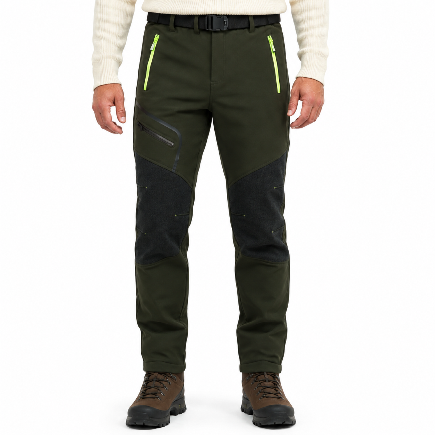 Stanage men's softshell trousers — army green waist down