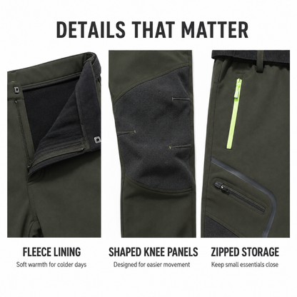 AC200001 men's fleece-lined softshell trousers — details