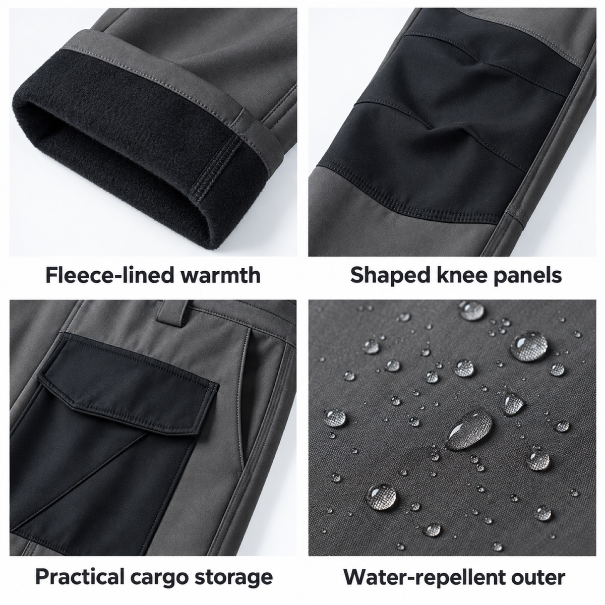 Dovedale men's fleece-lined cargo walking trousers: Fleece lining, shaped knees, cargo storage and water-repellent outer