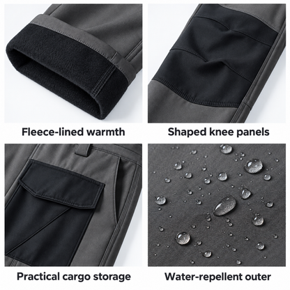 Dovedale men's fleece-lined cargo walking trousers: Fleece lining, shaped knees, cargo storage and water-repellent outer