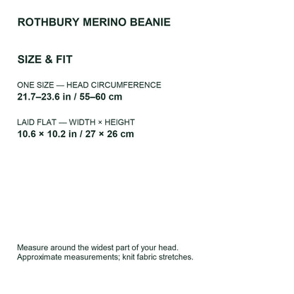 Rothbury merino wool beanie — size guide