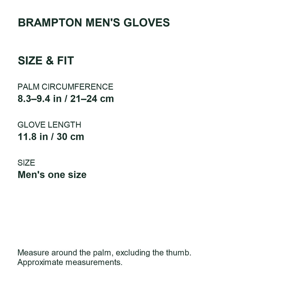Brampton lightweight touchscreen gloves – men size guide