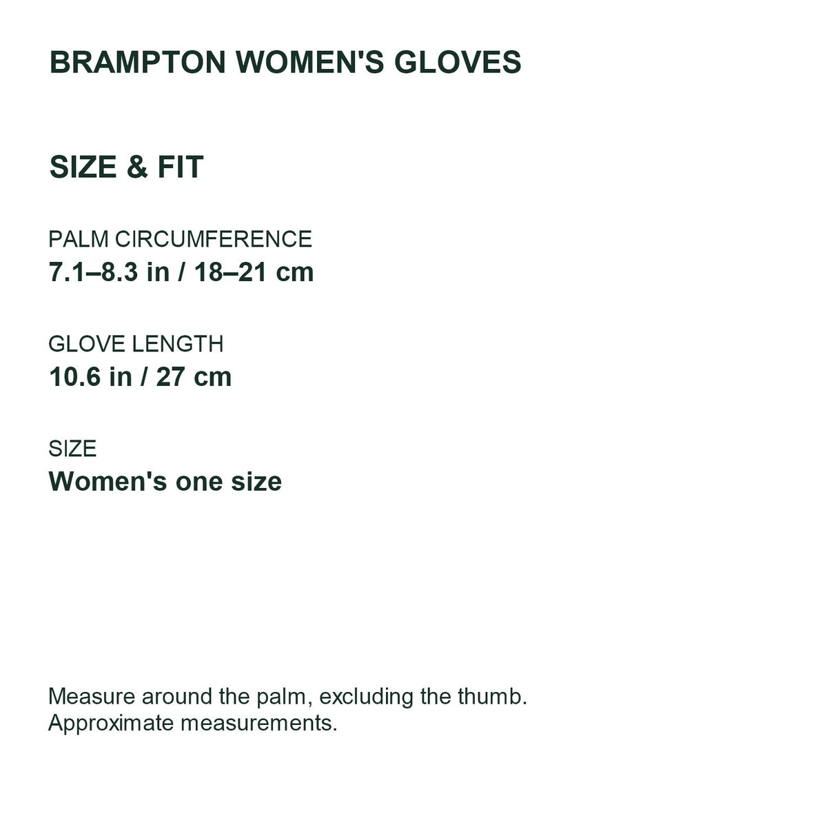 Brampton lightweight touchscreen gloves – women size guide