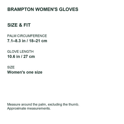 Brampton lightweight touchscreen gloves – women size guide