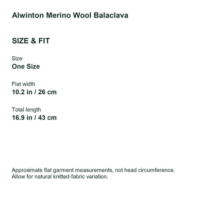 Alwinton balaclava flat measurements: 10.2 inches wide and 16.9 inches long
