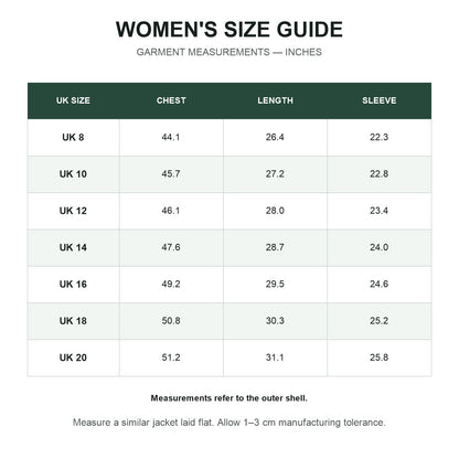 Borrowdale women's UK size guide in inches