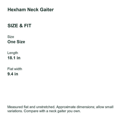Hexham Neck Gaiter size guide in inches