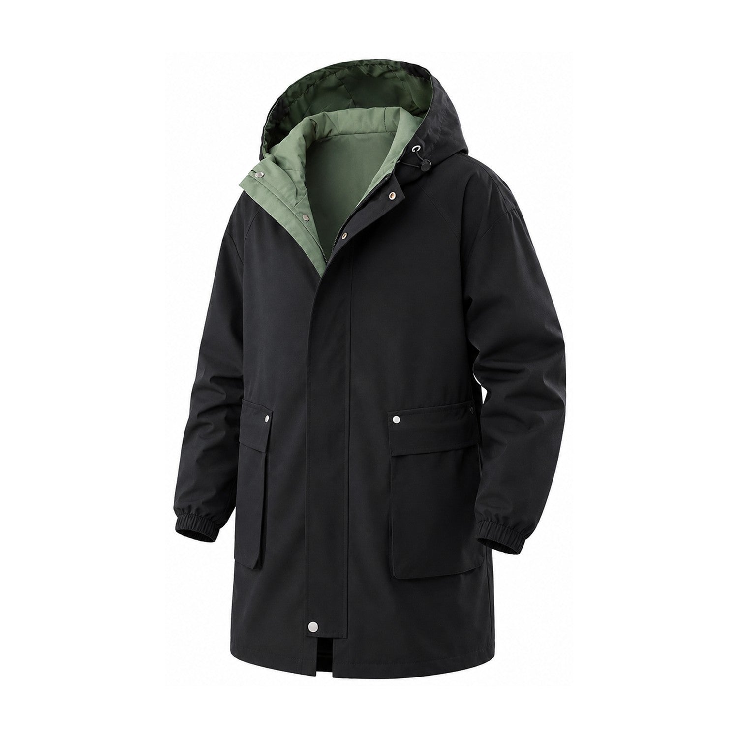 Lowther men's longline hooded jacket in Black, standard lining, front view