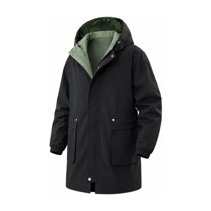 Lowther men's longline hooded jacket in Black, standard lining, front view
