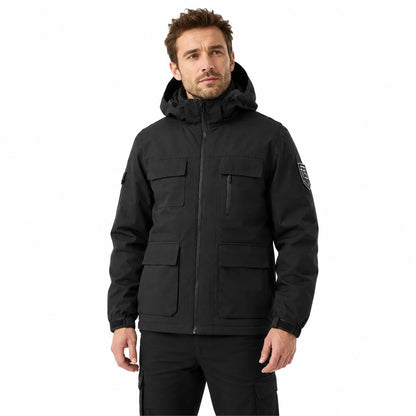 Man wearing black Tamar 3-in-1 jacket fully zipped